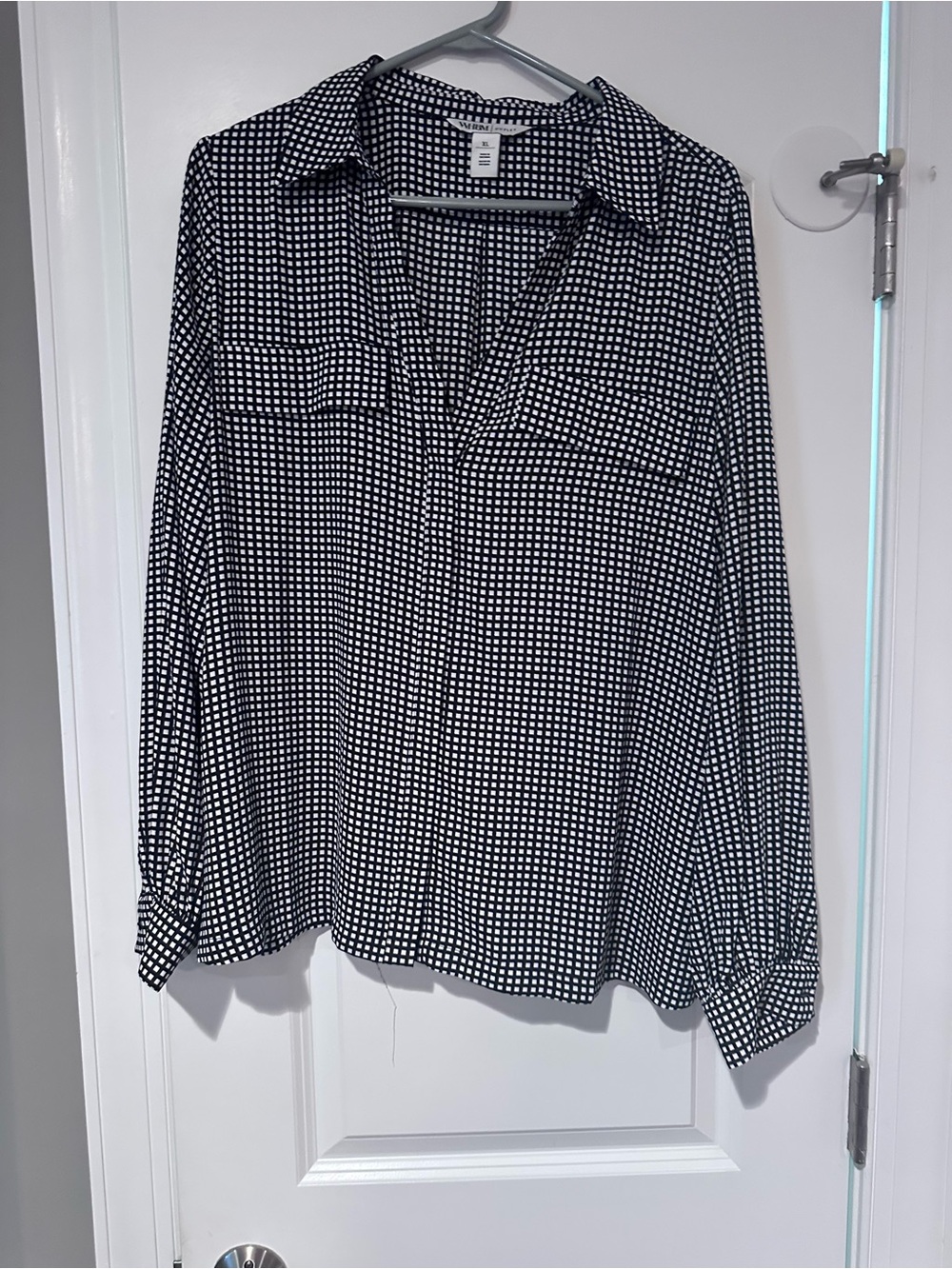 White House Black Market Outlet Black and White Micro-Check Button-Down Shirt